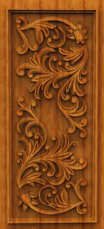 3D DOOR - OAK-48 Elegant Floral Scrollwork Carved Wood Panel
